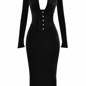 House of CB Black Long-Sleeve Corset Midi Dress